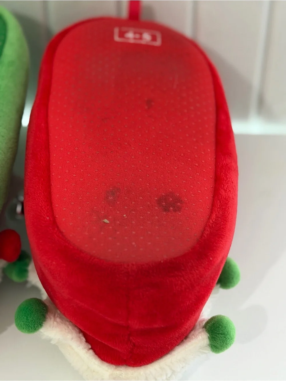 Kids Holiday Elf Slipper Pair - Red & Green with Faux Fur Trim